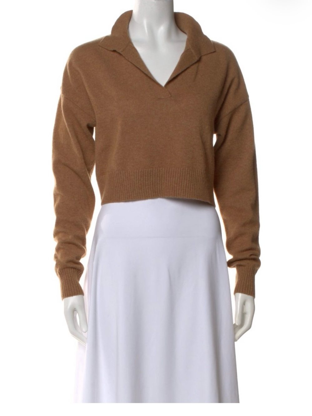 Reformation Cropped Collared Cashmere Sweater - Camel XS